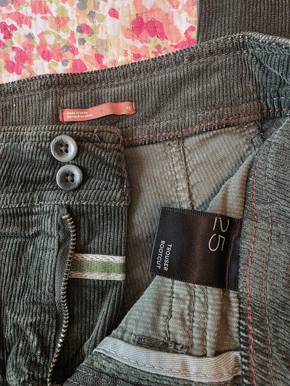 Pilcro Olive Green Corduroy Bootcut Trousers
